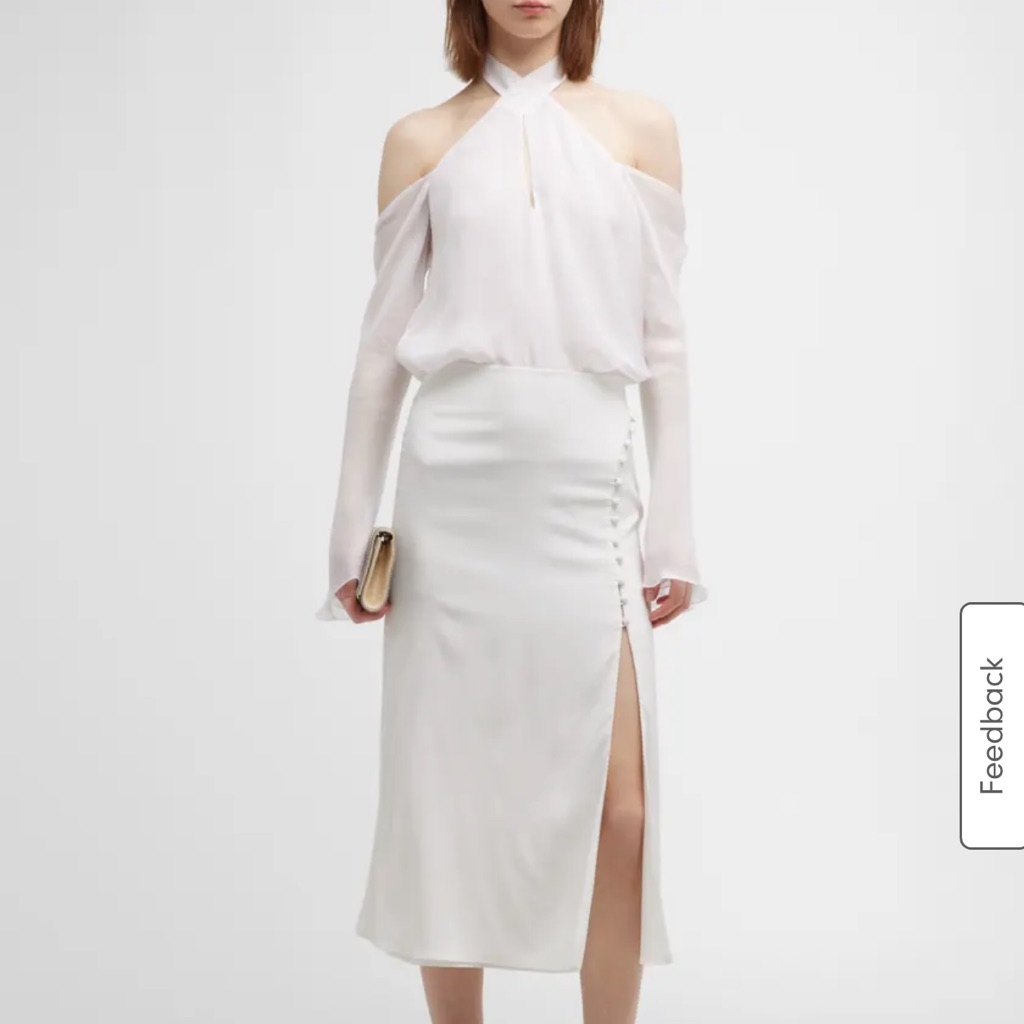 Adriana Iglesias Belle Button-Front Slit-Hem Silk Midi Skirt